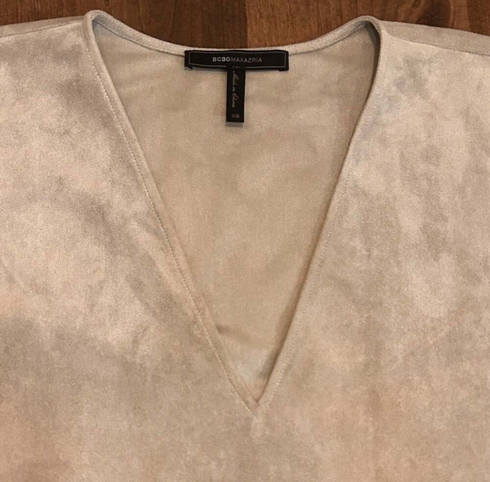 BCBGMAXAZRIA Women's Faux-Suede Mini Dress 3/4 SLEEVE V-NECK BELTED Sz XXS - Picture 7 of 8